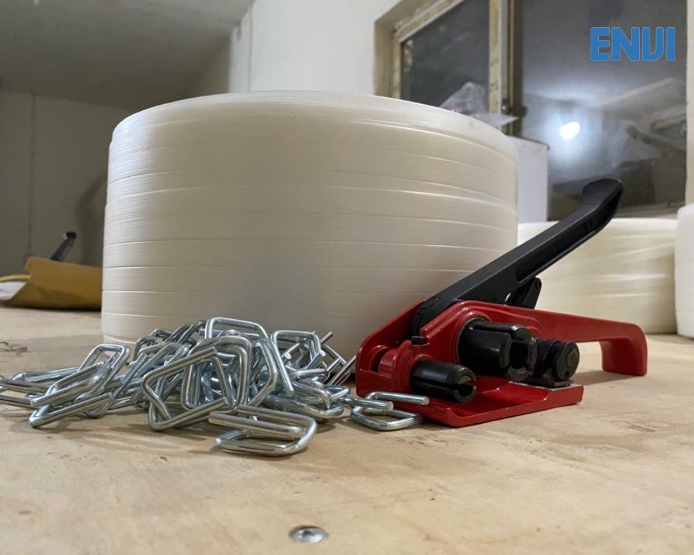 Hình ảnh Khóa đai, Kìm siết và Cuộn Dây đai composite 19mm