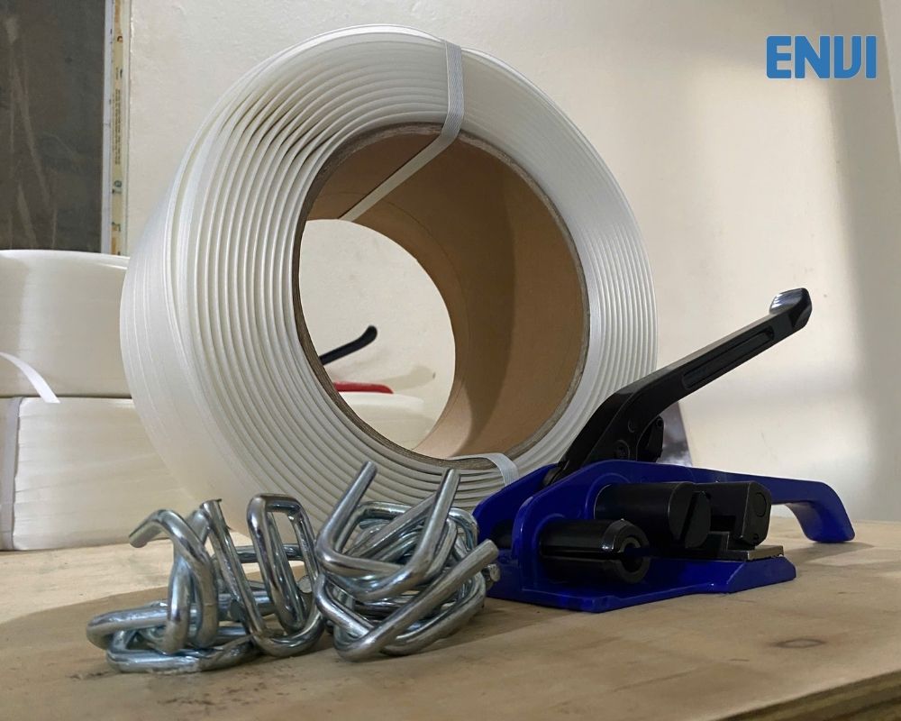 Bộ sản phẩm: Dây đai composite, Kìm siết dây đai và bọ khóa đai composite 25mm